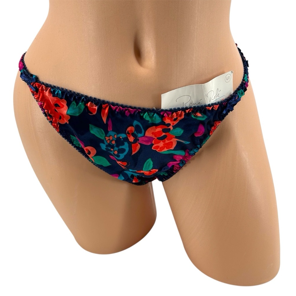 NEW Vintage René Rofé Second Skin Satin Silky Floral Print String Bikini Panty